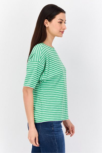 Esprit Women Ribbed Collar Short Sleeves Yarn Dye T-shirt, Multicolor