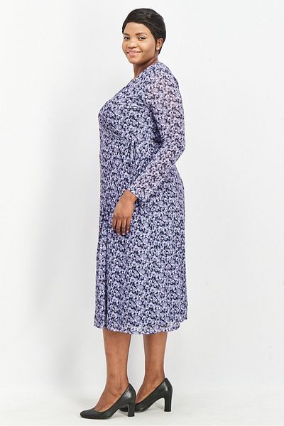 NA-KD Women Floral Print Overlap Midi Dress, Purple
