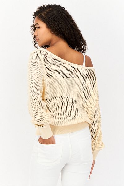 Esprit Women Asymmetrical Crochet Sweater, Beige