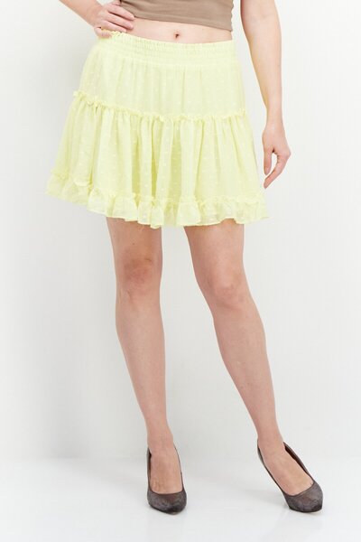 Riley & Rae Women Ruffle Mini Skirt, Lime Yellow
