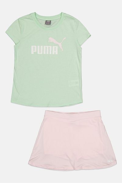 Puma Kid Girl 2 Pieces Graphic Print Top And Shorts, Pink/Green