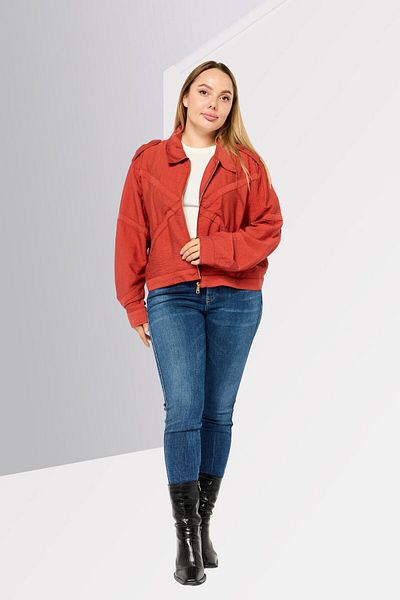 Dkny Women Plain Full Zip Shirt Jacket, Rust Red