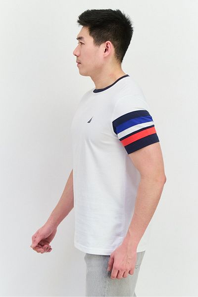 Nautica Men Crew Neck Short Sleeves Embroidered Logo T-Shirt, White