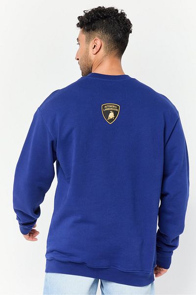 Lamborghini Men Crew Neck Embroidered Long Sleeves Sweatshirt, Blue