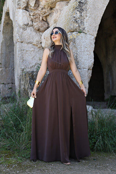 bytugcekaya Acı Kahve Halter Yaka Elbise