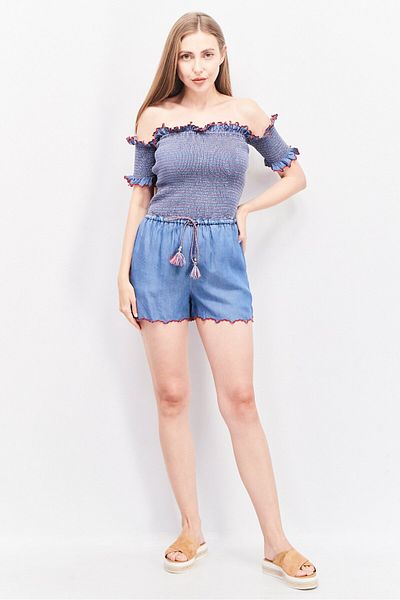 Juicy Couture بدلة لعب نسائية مكشوفة الكتفين، باللون الأزرق