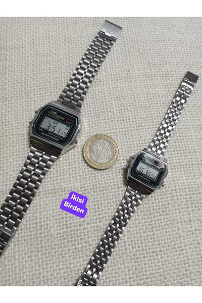 Brality Unisex Digital Silver Color Retro Wristwatch - Metal Cord - Alarm - Light (Two Watches in One) 0016