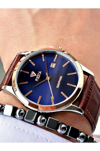 Fiesta Coffee Color Classic Plain Model Steel Case Men's Wristwatch + Bracelet
