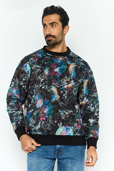 Emporio Armani Men Crew Neck All Over Print Long Sleeves Sweatshirt, Black Combo