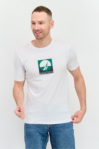 Nautica Men Crew Neck Short Sleeve Brand Logo T-Shirt, White
