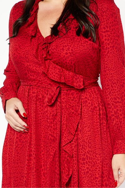 Michael Kors Women Allover Print Belted Wrap Dress, Maroon