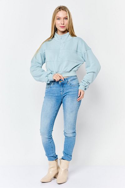 NIA Women Mock Neck Solid Long Sleeves Sweatshirt, Sky Blue