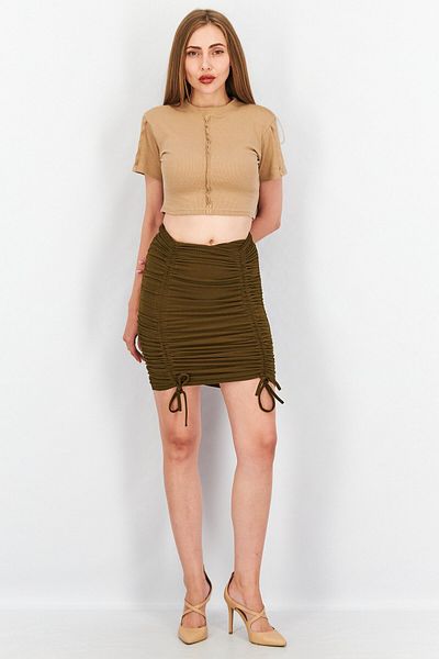 Club L Women Ruched Mini Skirt, Brown