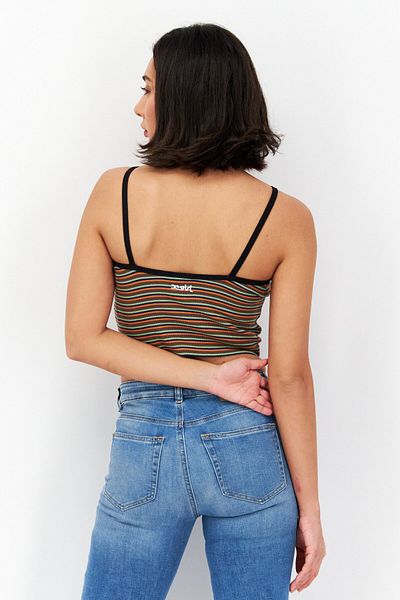 X-Girl Women Keyhole Sleeveless Stripe Tank Top, Orange Combo