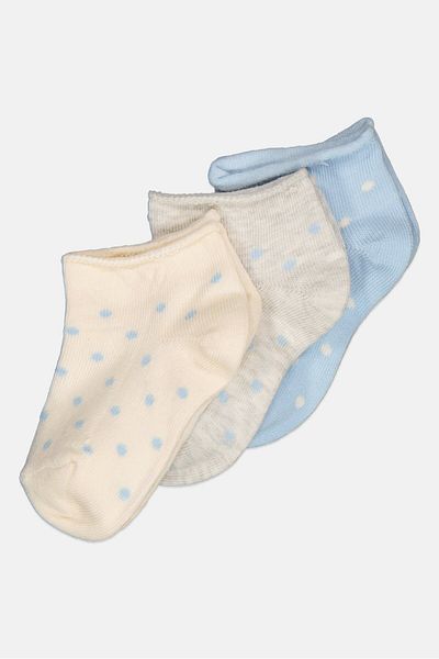 XOXO Kids Girl 3 Pair Polka Dot Crew Socks, Blue/grey/ivory