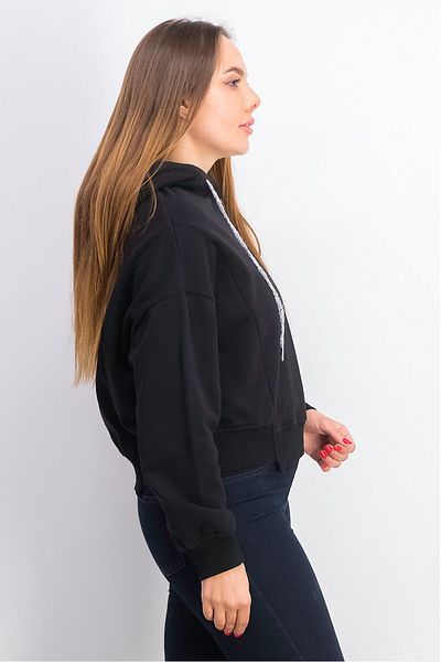 Steve Madden Women Hood With Drawstring Plain Long Sleeve Sweatshirt, Black