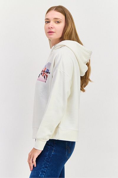 Pepe Jeans Women Hooded Brand Logo Long Sleeves Sweatshirt, White