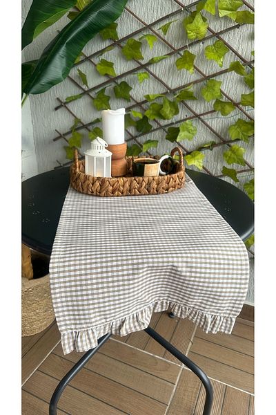 Decamor home Βαμβακερό λινό Μπεζ Mini Gingham Frilly Runner