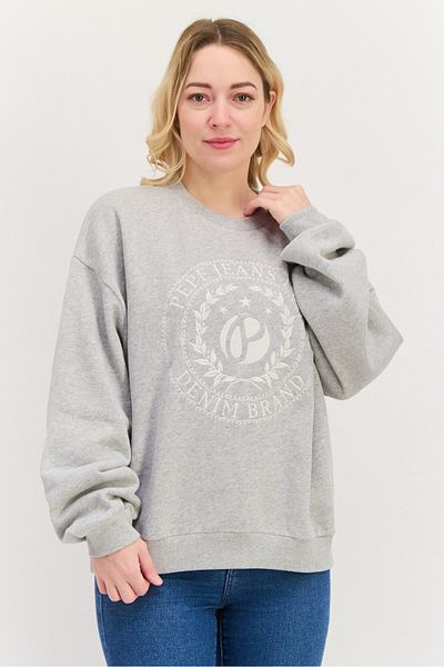 Pepe Jeans Women Crew Neck Long Sleeve Embroidered Logo Sweatshirt, Grey