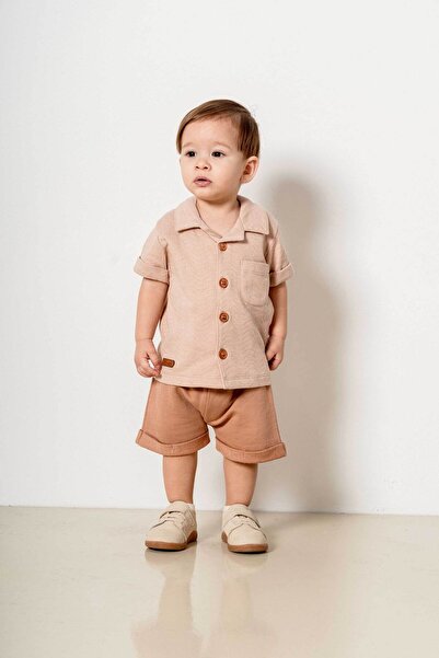 bombe Baby Boy Kids krémszínű pamut 2'li szett First I'm Trend Fashion Bottom Top szett