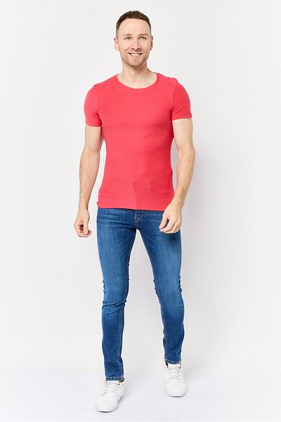 DeFacto Men Crew Neck Short Sleeve Plain T-shirt, Light Red