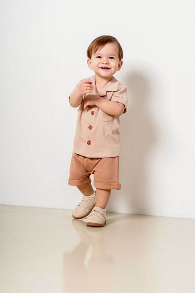 bombe Baby Boy Kids Cream Cotton 2 Piece Set First I'M Trend Fashion Bottom Top Set