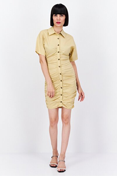 And Now This Women Plain Mini Dress, Khaki
