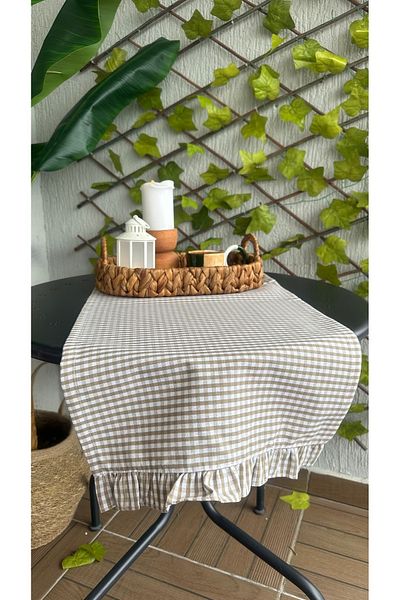 Decamor home Βαμβακερό λινό Μπεζ Mini Gingham Frilly Runner