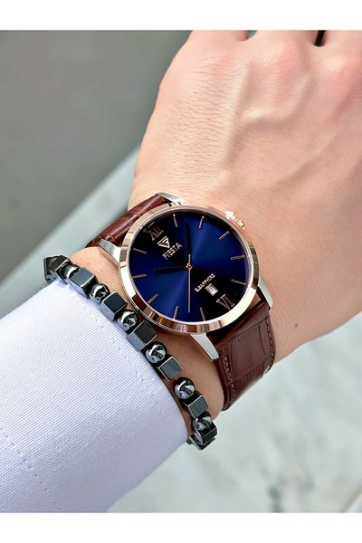 Fiesta Coffee Color Roman Numeral Steel Case Business Men's Wrist Watch + Bracelet