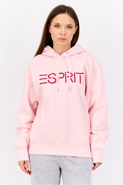 Esprit Women Long Sleeves Brand Logo Hooded Sweatshirts, Pink
