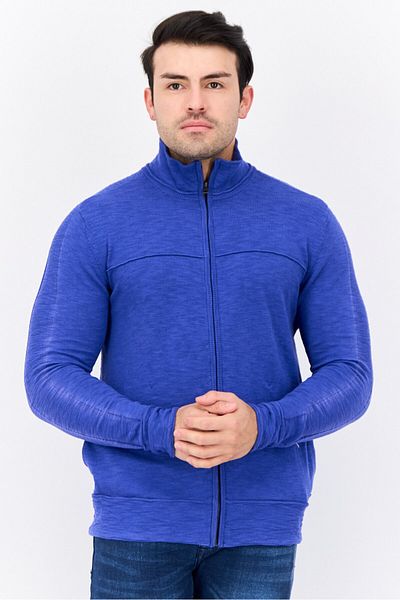 GAS Men Full Zipper Knitted Long Sleeve Sweatshirt, Blue