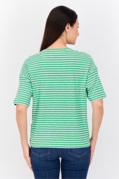 Esprit Women Ribbed Collar Short Sleeves Yarn Dye T-Shirt, Multicolor