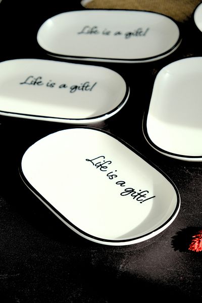 tabakevi Plate House Porcelain Motto Gift Boat Plate 4 Pieces 18X11X2Cm