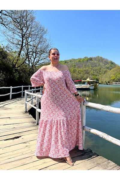 MJORA Madonna Collar Comfortable Fit Plus Size Dress