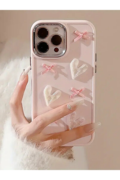 KVK PRİVACY Apple Iphone 15 Pro Max Uyumlu Kılıf Kurdele Ve Kalp Figürlü Darb...