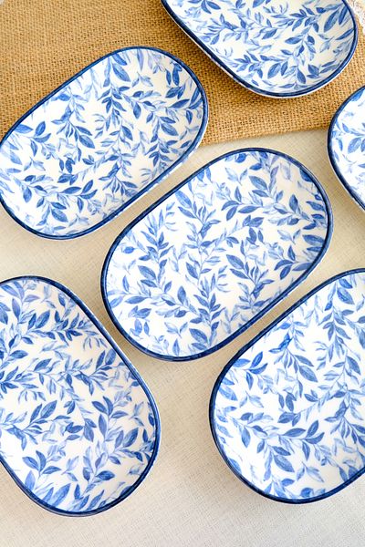 tabakevi Plate House Porcelain Blue Heaven Boat Plate 6 Pieces 18X11X2Cm