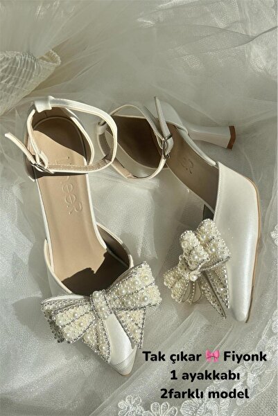 LİNEER حذاء زفاف نسائي من عرق اللؤلؤ باللون الأبيض الفاتح بكعب 7 سم