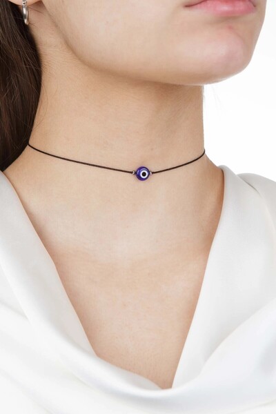 AAcc. Cam Mavi Silindir Nazar Boncuğu Tasma Ip Kolye