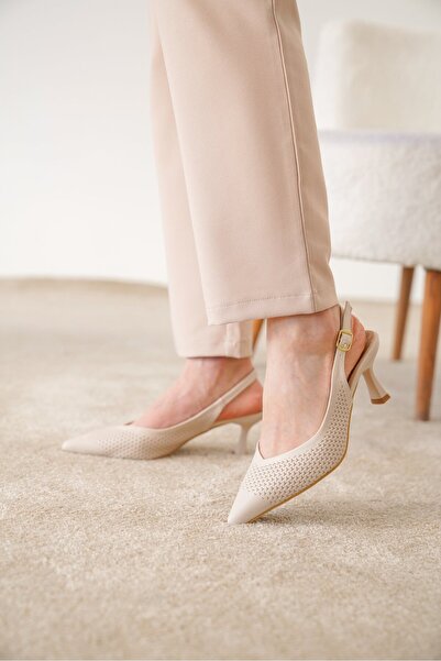 luuq shoes LASSİE Дамски обувки с ток и отворена задна част, перфорирани с лазер