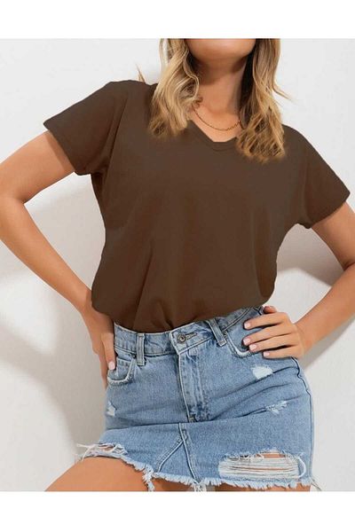 İpli Oversize T-Shirt Printed Brown Color