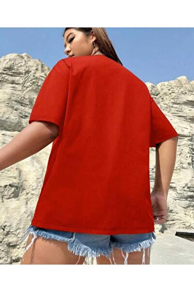 İpli Oversize T-Shirt Printed Red Color