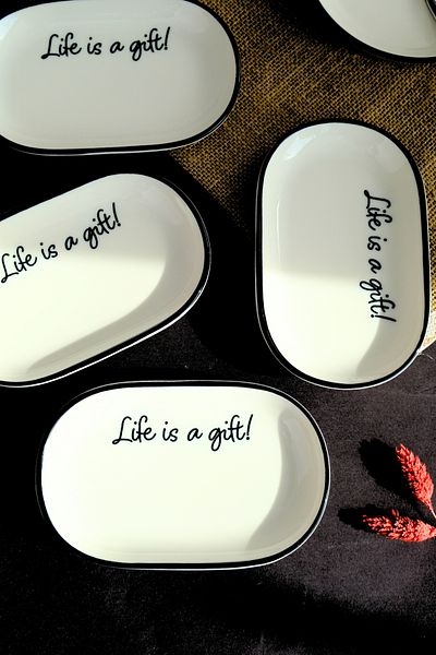 tabakevi Plate House Porcelain Motto Gift Boat Plate 4 Pieces 18X11X2Cm