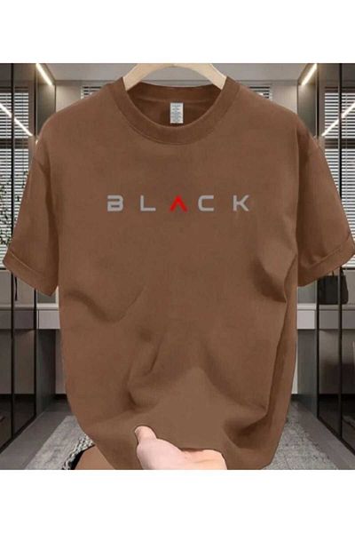 İpli Oversize T-Shirt Black Printed Brown Color