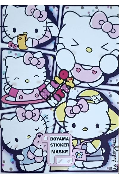 DERİND Hello Kitty Coloring Book 12 Pages Sticker and Mask