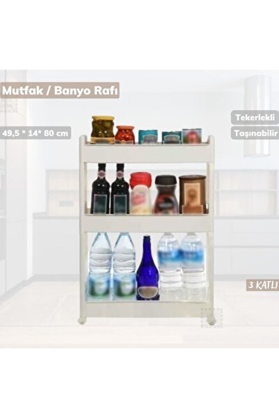 Jet's Home Tekerlekli Raf 3 Katlı Dar Yer Organizeri Beyaz