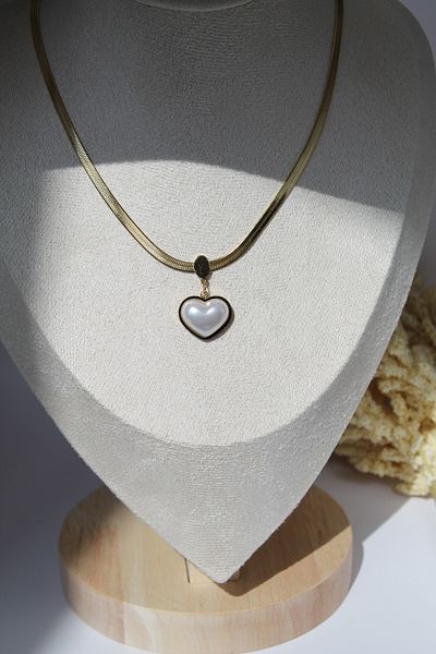 Luvix Design Italian Chain Pearl Heart Steel Necklace