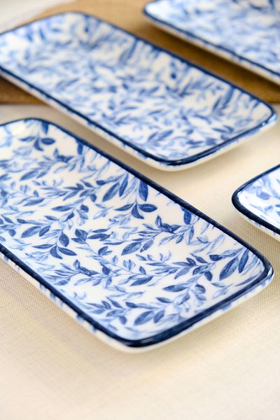 tabakevi Plate House Porcelain Blue Heaven Boat Plate 4 Pieces 22X10X1Cm
