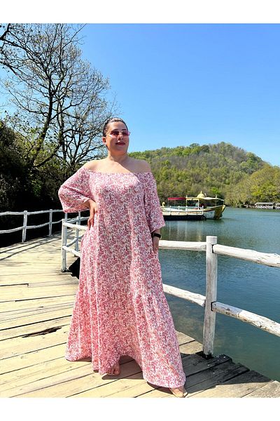 MJORA Madonna Collar Comfortable Fit Plus Size Dress