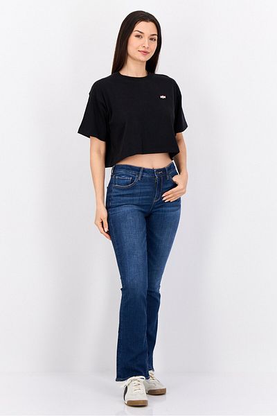 Esprit Women Crew Neck Short Sleeves Embroidered Cropped Tops, Black