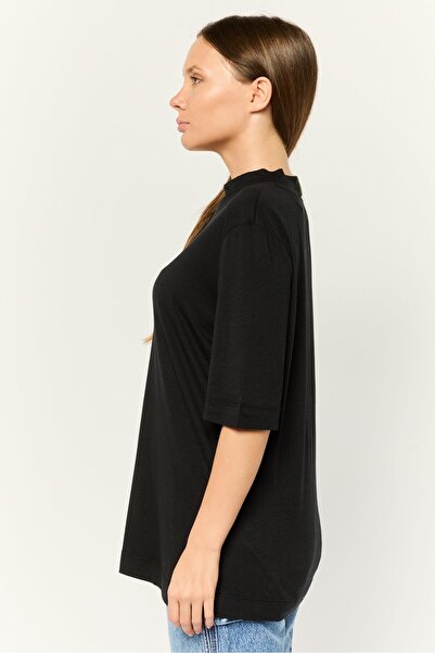 Esprit Women Mock Neck Short Sleeves Solid T-Shirt, Black